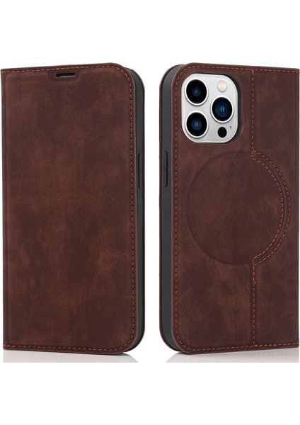 Iphone 13 Pro Telefon Kılıfı Için 6.1 Inç Rfıd Engelleme Pu Deri Kart Tutucu Stand Kılıfı Magsafe Şarj-Dark Brown ile Uyumlu (Yurt Dışından)