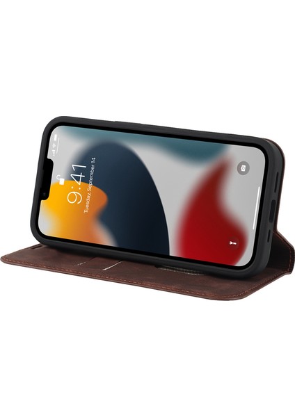 Iphone 13 Pro Telefon Kılıfı Için 6.1 Inç Rfıd Engelleme Pu Deri Kart Tutucu Stand Kılıfı Magsafe Şarj-Dark Brown ile Uyumlu (Yurt Dışından)