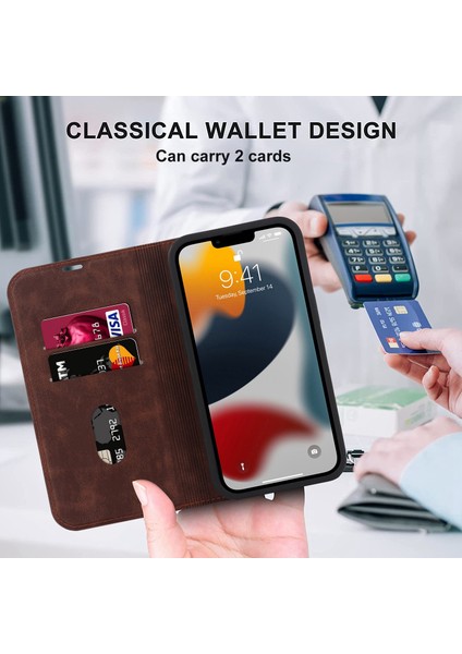 Iphone 13 Pro Telefon Kılıfı Için 6.1 Inç Rfıd Engelleme Pu Deri Kart Tutucu Stand Kılıfı Magsafe Şarj-Dark Brown ile Uyumlu (Yurt Dışından)