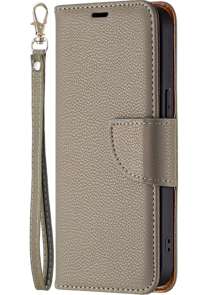 Tam Kapak Litchi Grain Manyetik Kapatma Iphone 13 Pro-Grey Için Deri Cüzdan Kılıfı (Yurt Dışından)