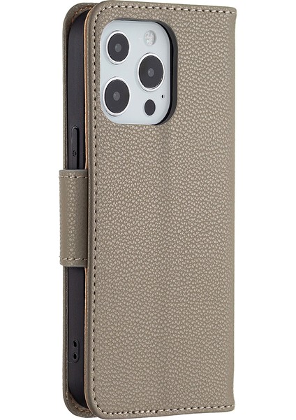 Tam Kapak Litchi Grain Manyetik Kapatma Iphone 13 Pro-Grey Için Deri Cüzdan Kılıfı (Yurt Dışından)