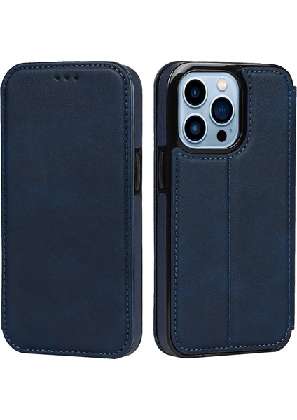 Iphone 13 Pro Telefon Kılıfı Pu Deri+Tpu Manyetik Otomatik Absorbed Stand Kılıfı Kart Tutucu 6.1 Inç-Mavi (Yurt Dışından)