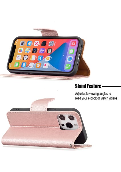 Tam Kapak Litchi Grain Manyetik Kapatma Iphone 13 Pro-Rose Altın Için Deri Cüzdan Kılıfı (Yurt Dışından)