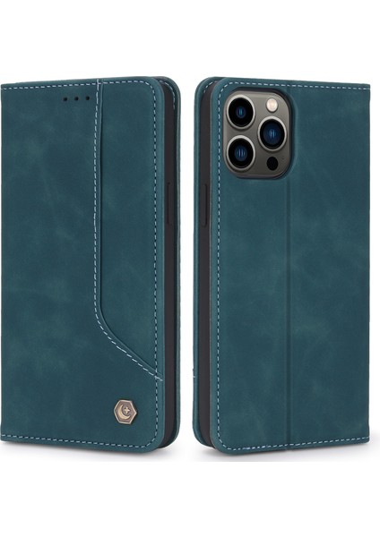 Otomatik Kapanış Manyetik Retro Pu Deri Flip Cüzdan Telefon Kılıfı Iphone 13 Pro 6.1 Inç-Mavi (Yurt Dışından)