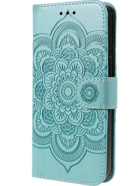 Iphone 13 Pro Telefon Kılıfı Için Mandala Çiçek Koruyucu Deri Kılıf Stand Cüzdanı 6.1 Inç Yeşil (Yurt Dışından)