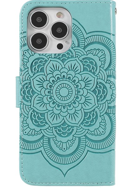 Iphone 13 Pro Telefon Kılıfı Için Mandala Çiçek Koruyucu Deri Kılıf Stand Cüzdanı 6.1 Inç Yeşil (Yurt Dışından)