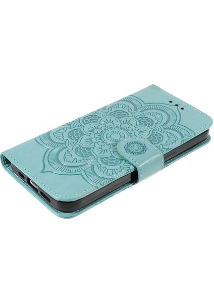 Iphone 13 Pro Telefon Kılıfı Için Mandala Çiçek Koruyucu Deri Kılıf Stand Cüzdanı 6.1 Inç Yeşil (Yurt Dışından)