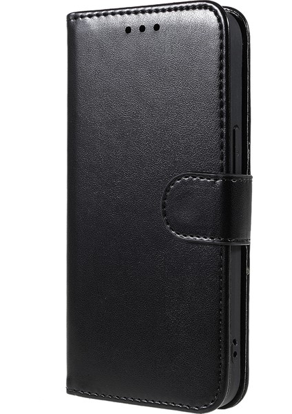 Iphone 13 Pro Telefon Kılıfı Için Dayanıklı Manyetik Düz Renk Pu Deri Deri Folio Cüzdan Stand Flip Kapak Kılıfı Bilek Kayışı 6.1 Inç-Siyah (Yurt Dışından)
