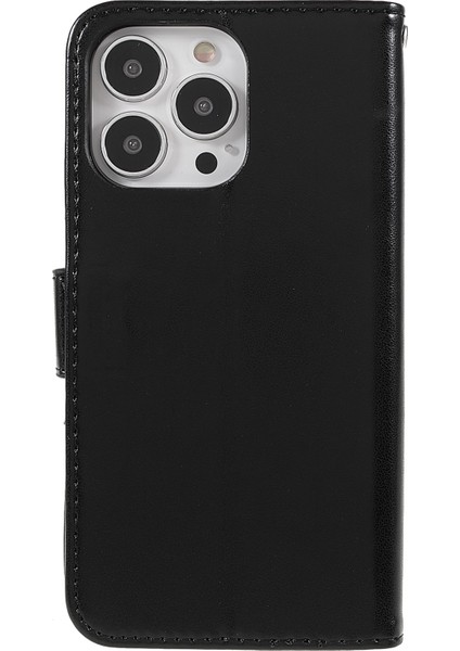 Iphone 13 Pro Telefon Kılıfı Için Dayanıklı Manyetik Düz Renk Pu Deri Deri Folio Cüzdan Stand Flip Kapak Kılıfı Bilek Kayışı 6.1 Inç-Siyah (Yurt Dışından)