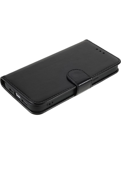 Iphone 13 Pro Telefon Kılıfı Için Dayanıklı Manyetik Düz Renk Pu Deri Deri Folio Cüzdan Stand Flip Kapak Kılıfı Bilek Kayışı 6.1 Inç-Siyah (Yurt Dışından)