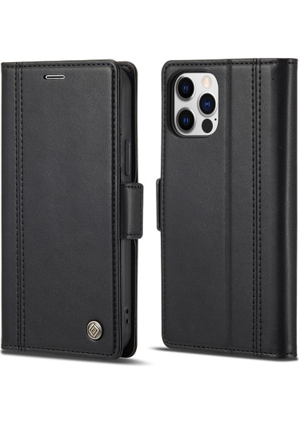Iphone 13 Pro Telefon Kılıfı Şok Geçirmez Tam Koruma Pu Deri Kart Yuvaları Stand 6.7 Inç-Siyah Olan Cüzdan Telefon Kabuğu (Yurt Dışından)