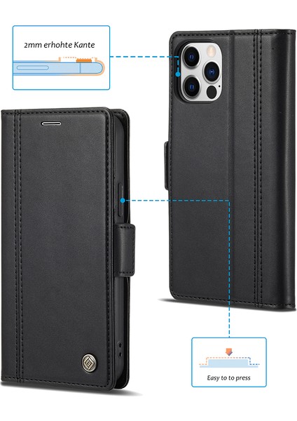 Iphone 13 Pro Telefon Kılıfı Şok Geçirmez Tam Koruma Pu Deri Kart Yuvaları Stand 6.7 Inç-Siyah Olan Cüzdan Telefon Kabuğu (Yurt Dışından) fırsatları