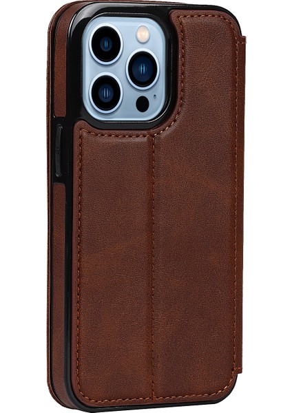 Iphone 13 Pro Telefon Kılıfı Pu Deri+Tpu Manyetik Otomatik Absorbed Stand Kılıfı Kart Tutucu 6.1 Inç-Kahverengi (Yurt Dışından) modelleri