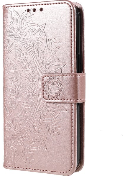 Iphone 13 Pro Telefon Kılıfı Mandala Totem Deseni Baskılı Pu Deri Cüzdan El Strap ile Manyetik Flip Kapak 6.1 Inç-Rose Gold (Yurt Dışından)