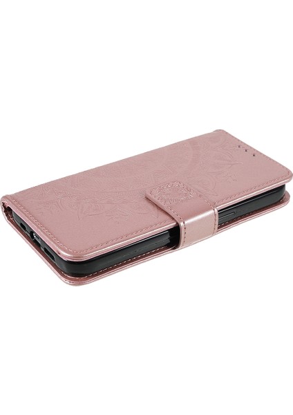 Iphone 13 Pro Telefon Kılıfı Mandala Totem Deseni Baskılı Pu Deri Cüzdan El Strap ile Manyetik Flip Kapak 6.1 Inç-Rose Gold (Yurt Dışından)