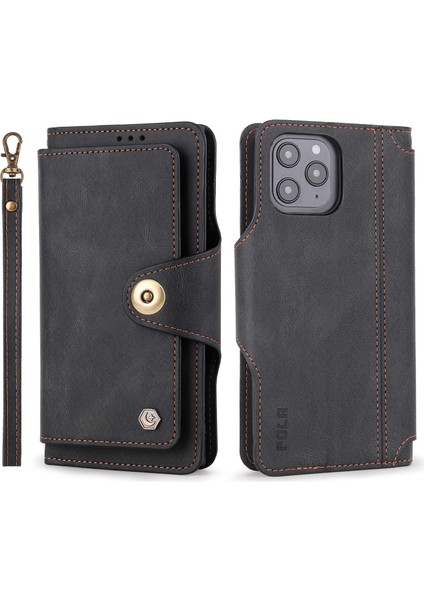 Iphone 13 Pro Telefon Kılıfı Için 6.1 Inç 010 9 Kart Yuvaları Pu Deri Savaşı ve Kullanım Strap Toplu Kapalı Kullanım (Yurt Dışından)