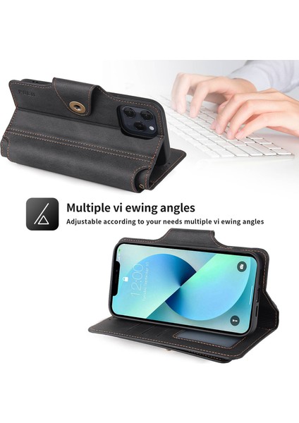 Iphone 13 Pro Telefon Kılıfı Için 6.1 Inç 010 9 Kart Yuvaları Pu Deri Savaşı ve Kullanım Strap Toplu Kapalı Kullanım (Yurt Dışından)