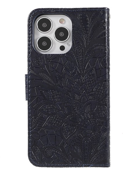 Iphone 13 Pro Telefon Kılıfı Için Baskılı Dantel Çiçekler Pu Doğru Tpu Iç Cüzdan Stand Flip Kapak Kayış 6.1 Inç-Siyah (Yurt Dışından)