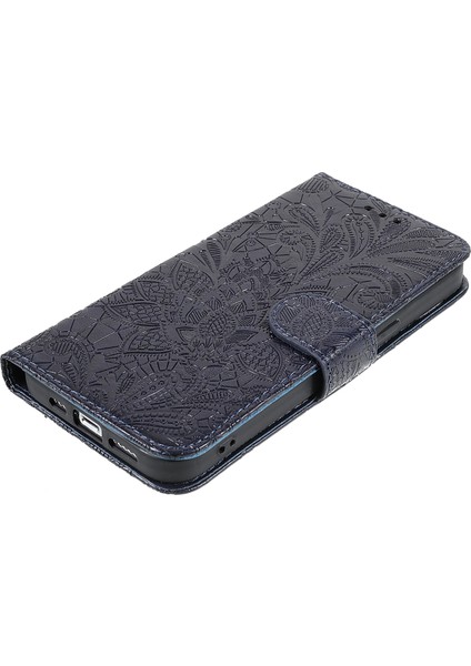 Iphone 13 Pro Telefon Kılıfı Için Baskılı Dantel Çiçekler Pu Doğru Tpu Iç Cüzdan Stand Flip Kapak Kayış 6.1 Inç-Siyah (Yurt Dışından)