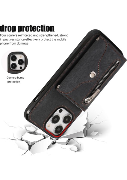 Iphone 13 Pro Telefon Kılıfı Için 6.1 Inç Kickstand Rfıd Engelleme Kart Torbası Kapak Black ile Kickstand Rfıd ile Tpu (Yurt Dışından)