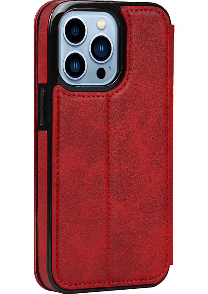 Iphone 13 Pro Telefon Kılıfı Pu Deri+Tpu Manyetik Otomatik Absorbed Stand Kılıfı Kart Tutucu 6.1 Inç-Kırmızı (Yurt Dışından) modelleri