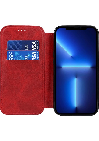 Iphone 13 Pro Telefon Kılıfı Pu Deri+Tpu Manyetik Otomatik Absorbed Stand Kılıfı Kart Tutucu 6.1 Inç-Kırmızı (Yurt Dışından) fırsatları