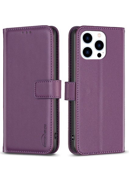 Iphone 13 Pro Telefon Kılıfı Önleme Önleme Önleyici Cüzdan Deri Deri Stand Manyetik Kapanış Telefon Vaka-Dark Mor (Yurt Dışından)