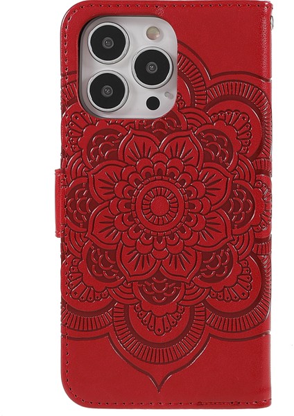 Iphone 13 Pro Telefon Kılıfı Için Mandala Çiçek Koruyucu Deri Kılıf Stand Cüzdanı 6.1 Inç-Kırmızı (Yurt Dışından) modelleri