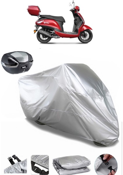 Yuki Enzo 50 Arka Çanta Uyumlu Motosiklet Brandası Lüx Kalite Kalın Yüksek Kalite