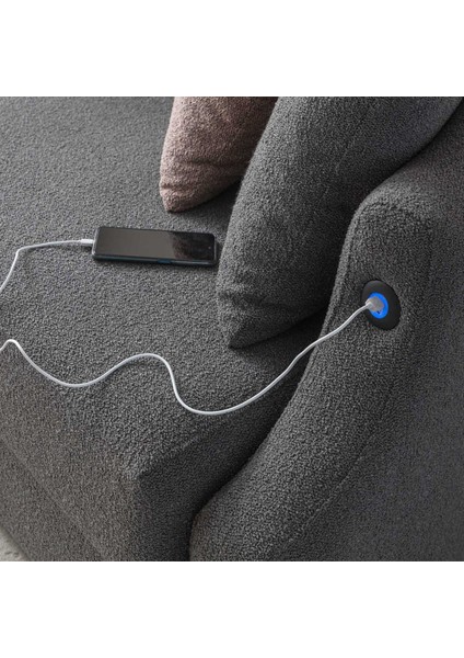 Letto Vip Akıllı Yuvarlak Yataklı USB Soketli Antrasit Karyola Kanepe