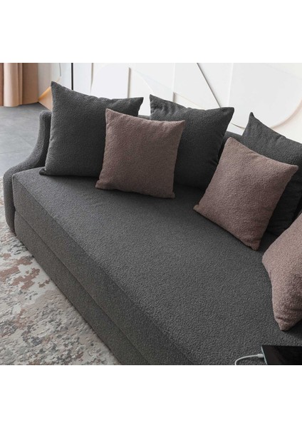 Letto Vip Akıllı Yuvarlak Yataklı USB Soketli Antrasit Karyola Kanepe