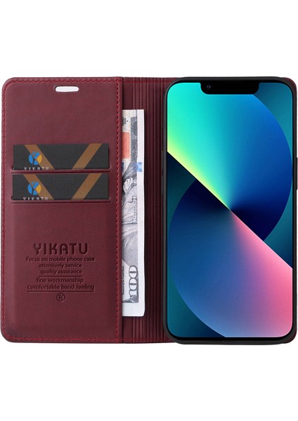 Iphone 13 Mini Telefon Kılıfı Için 5.4 Inç Shock Pu Deri Deri Cüzdan Kılıfı Stand Manyetik Kapatma Koruyucu Telefon Kapak-Kırmızı (Yurt Dışından) modelleri