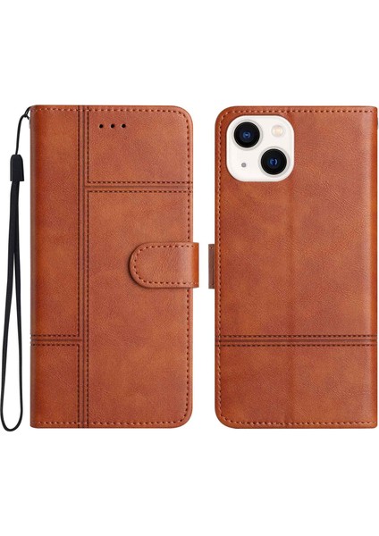 Iphone 13 Mini Telefon Kılıfı 5.4 Inç Tam Koruma Telefon Cüzdanı Pu Deri Deri Folyo Flip Kapak Katlama Stand Strap-Brown (Yurt Dışından)
