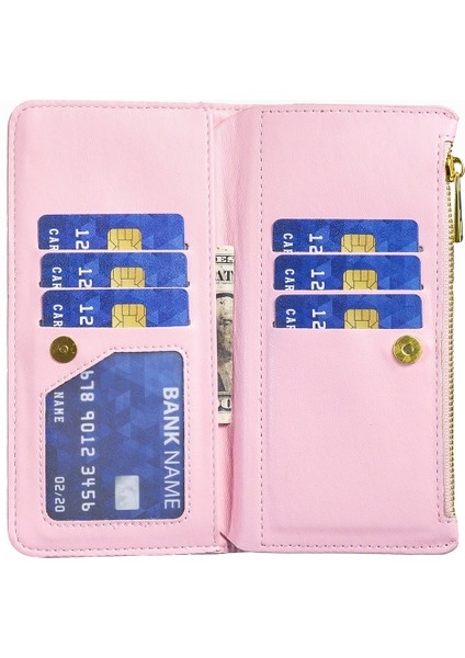 Iphone 13 Pro Cep Telefonu Kabuğu Için Baskılı Rhombus Desen Zipper Cep Standı Pu Deri Cüzdan Kapak Pembe (Yurt Dışından)
