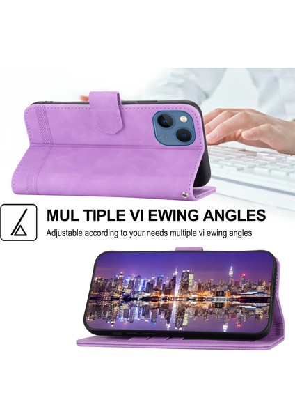 Iphone 13 Mini Telefon Kılıfı Için Damla Koruma 5.4 Inç Stand Pu Deri Çizgiler Baskılı Cep Telefonu Kapak Morası (Yurt Dışından) fırsatları