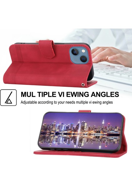 Iphone 13 Mini Telefon Kılıfı Için Damla Damlı 5.4 Inç Stand Pu Deri Çizgiler Baskılı Cep Telefonu Kapak-Kırmızı (Yurt Dışından) fırsatları