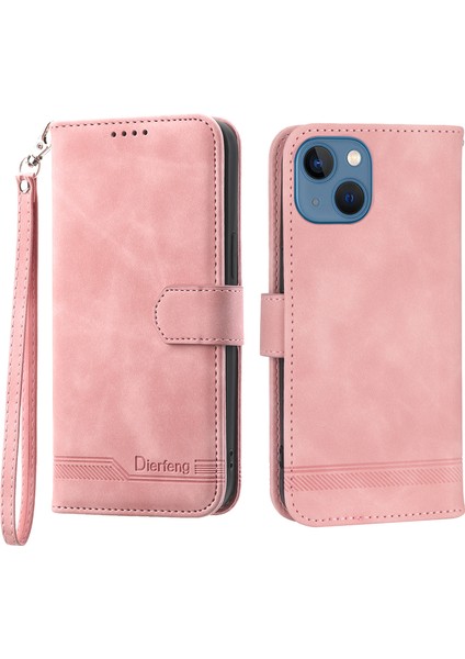 Iphone 13 Mini Telefon Kılıfı Için Damla Damlı 5.4 Inç Stand Cüzdan Pu Deri Çizgiler Baskılı Cep Telefonu Kapak Pembe (Yurt Dışından)
