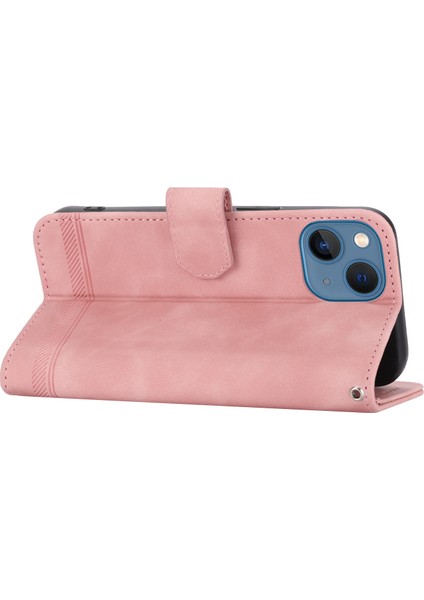 Iphone 13 Mini Telefon Kılıfı Için Damla Damlı 5.4 Inç Stand Cüzdan Pu Deri Çizgiler Baskılı Cep Telefonu Kapak Pembe (Yurt Dışından) modelleri
