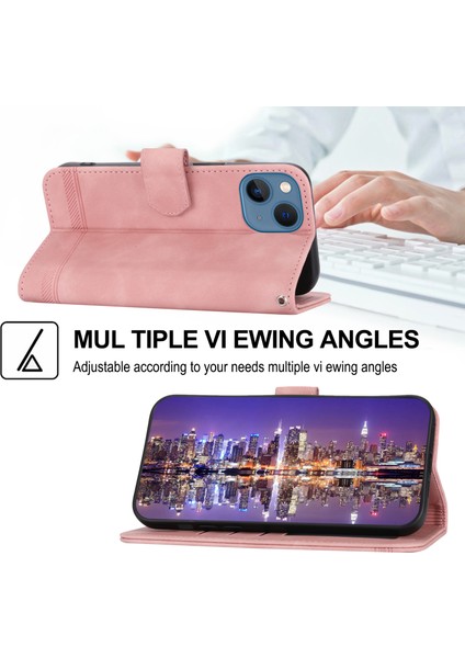 Iphone 13 Mini Telefon Kılıfı Için Damla Damlı 5.4 Inç Stand Cüzdan Pu Deri Çizgiler Baskılı Cep Telefonu Kapak Pembe (Yurt Dışından) fırsatları