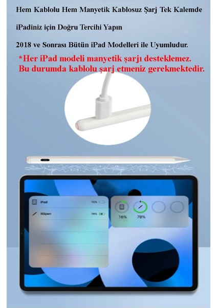 Ipad Uyumlu Kapasitif Palm Rejection Manyetik Dokunmatik Stylus Kalem iPad Çizim Kalemi Tilt Fonksiyonu Manyetik Kablosuz/kablolu Şarj