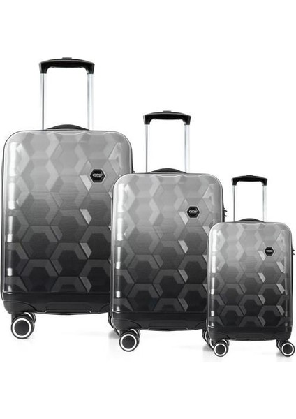 Ççs 5226 Siyah-Gri Polikarbon Valiz Seti-Hexa