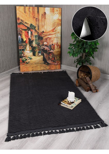 Modern Dekoratif Örgü Saçaklı Puffy Peluş Halı Yolluk