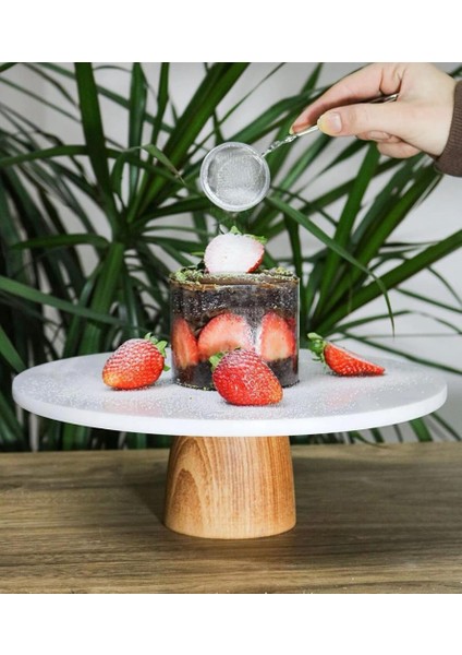 Ayaklı Yuvarlak Mermer Sunum Tahtası Beyaz 27 cm