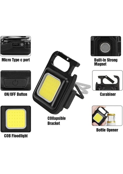 Mini El Feneri LED Mıknatıslı, Ayaklı, Anahtarlıklı Kamp, Acil Durum 800 Lümen 30 Cob