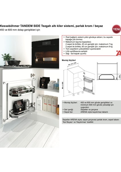 Kesseböhmer Tezgah Altı Kapak Kileri Krom Parlak 45CM fırsatları