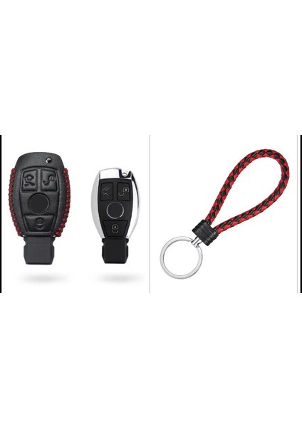 Mercedes Cls Cla Amg C180 E200 W204 Deri Anahtar Koruma Kılıfı ve Örgü Anahtarlık