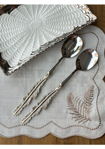 Tüy Desen Gümüş Servis Kaşık Seti 2 Parça