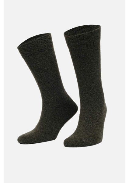 Erkek Lambswool (Koyun Yünü) Tekli Haki Soket Çorap - A-25070-H