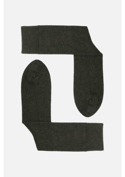 Erkek Lambswool (Koyun Yünü) Tekli Haki Soket Çorap - A-25070-H