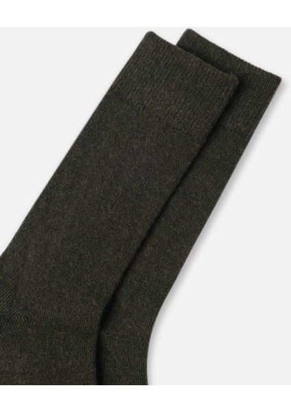 Erkek Lambswool (Koyun Yünü) Tekli Haki Soket Çorap - A-25070-H